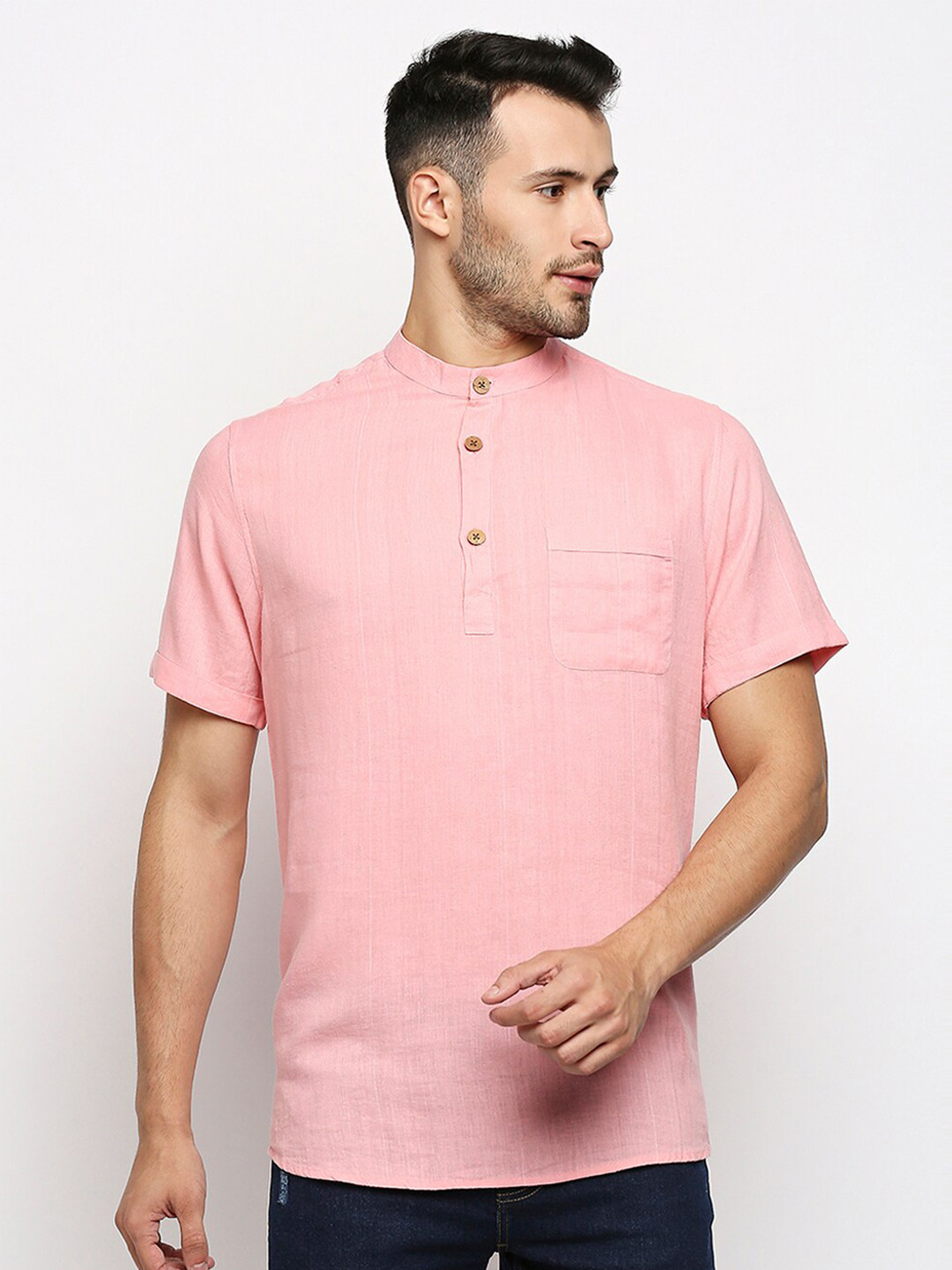 

MOD ECRU Men Pink Straight Slim Fit Casual Shirt