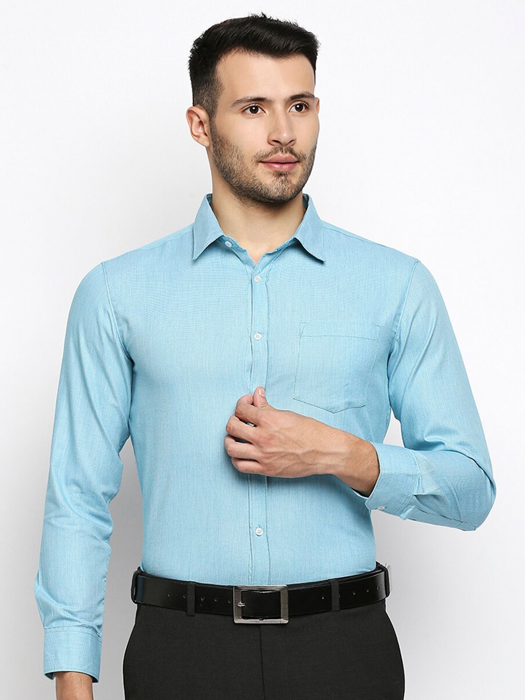 

MOD ECRU Men Blue Straight Slim Fit Pure Cotton Formal Shirt