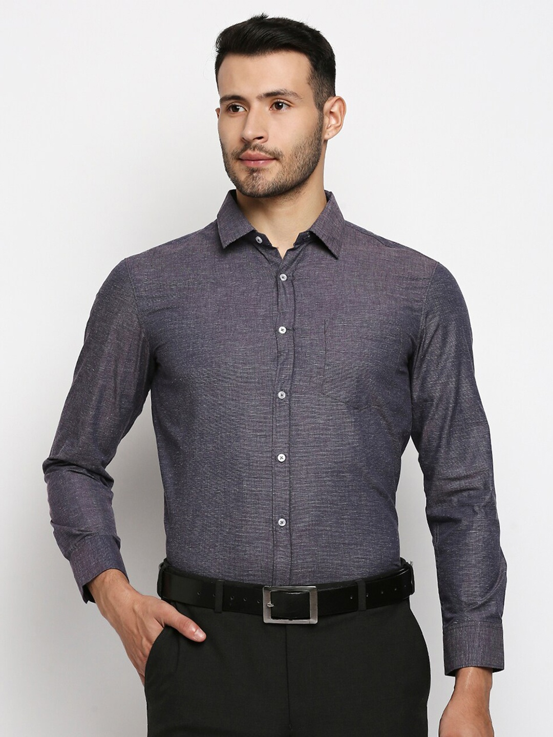 

MOD ECRU Men Purple Straight Slim Fit Pure Cotton Formal Shirt