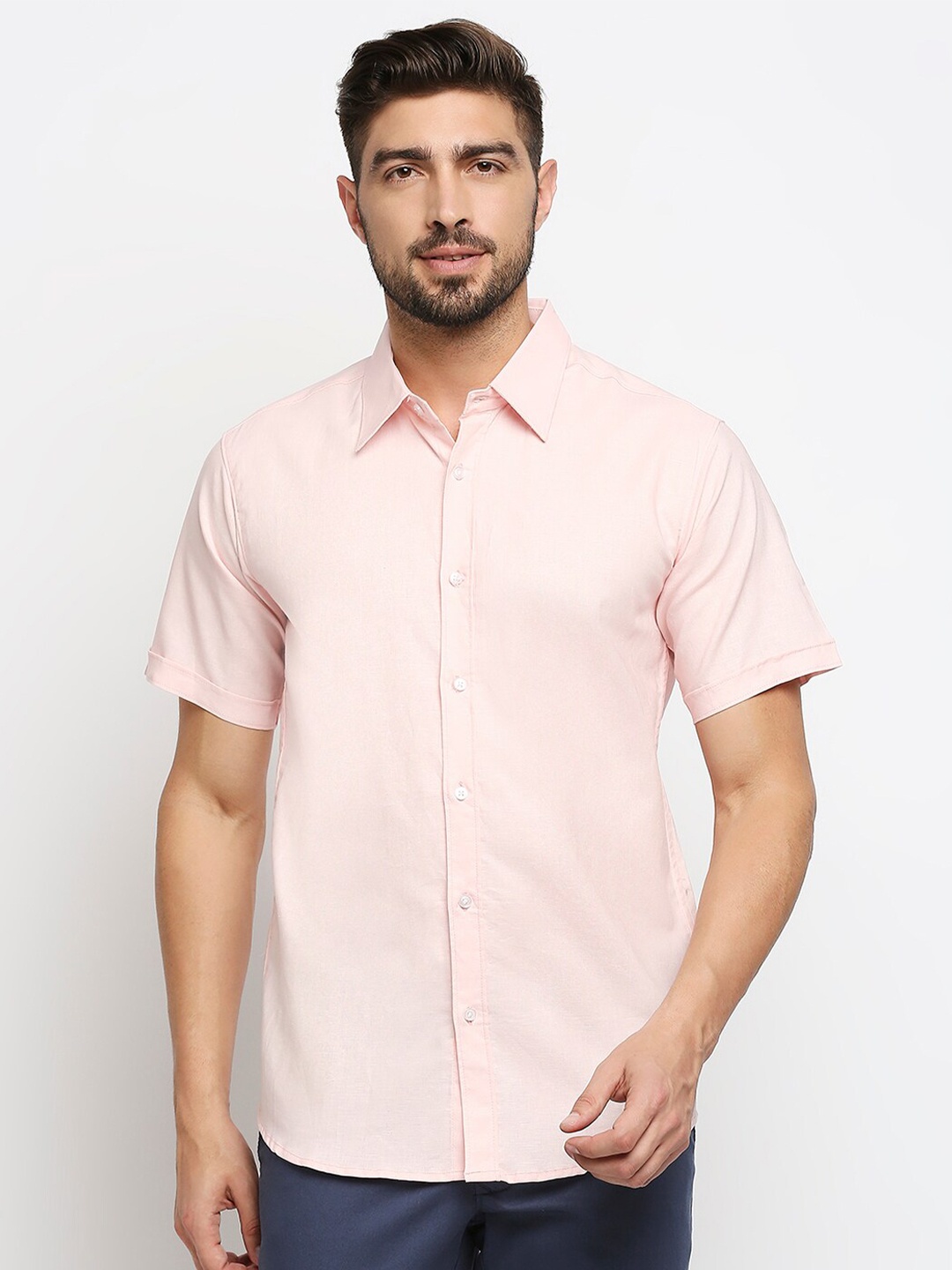

MOD ECRU Men Pink Straight Slim Fit Pure Linen Casual Shirt