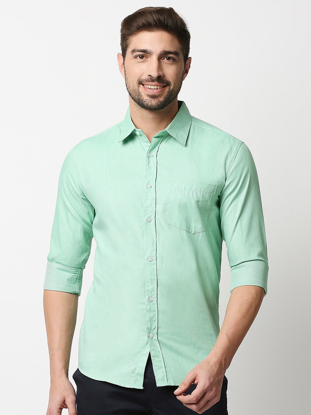 

MOD ECRU Men Green Straight Slim Fit Pure Cotton Formal Shirt