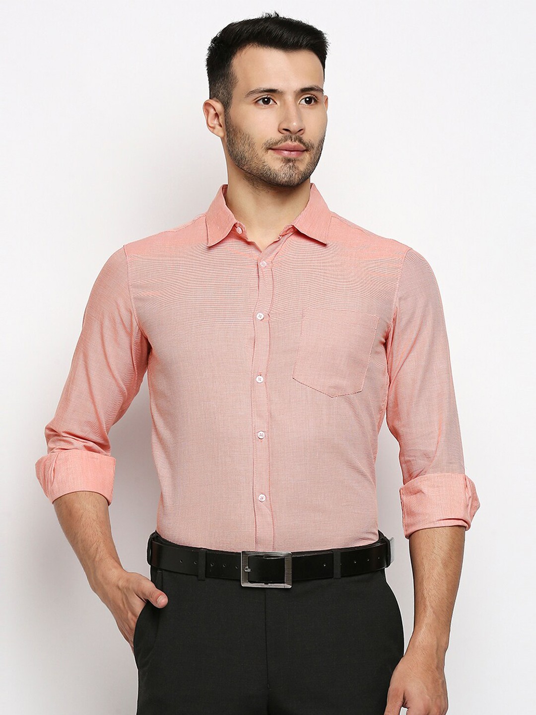 

MOD ECRU Men Pink Cotton Straight Slim Fit Formal Shirt