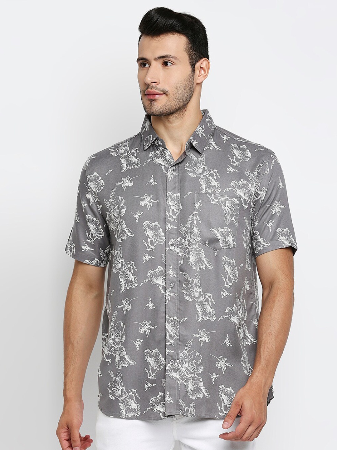 

MOD ECRU Men Grey Modern Floral Printed Casual Shirt