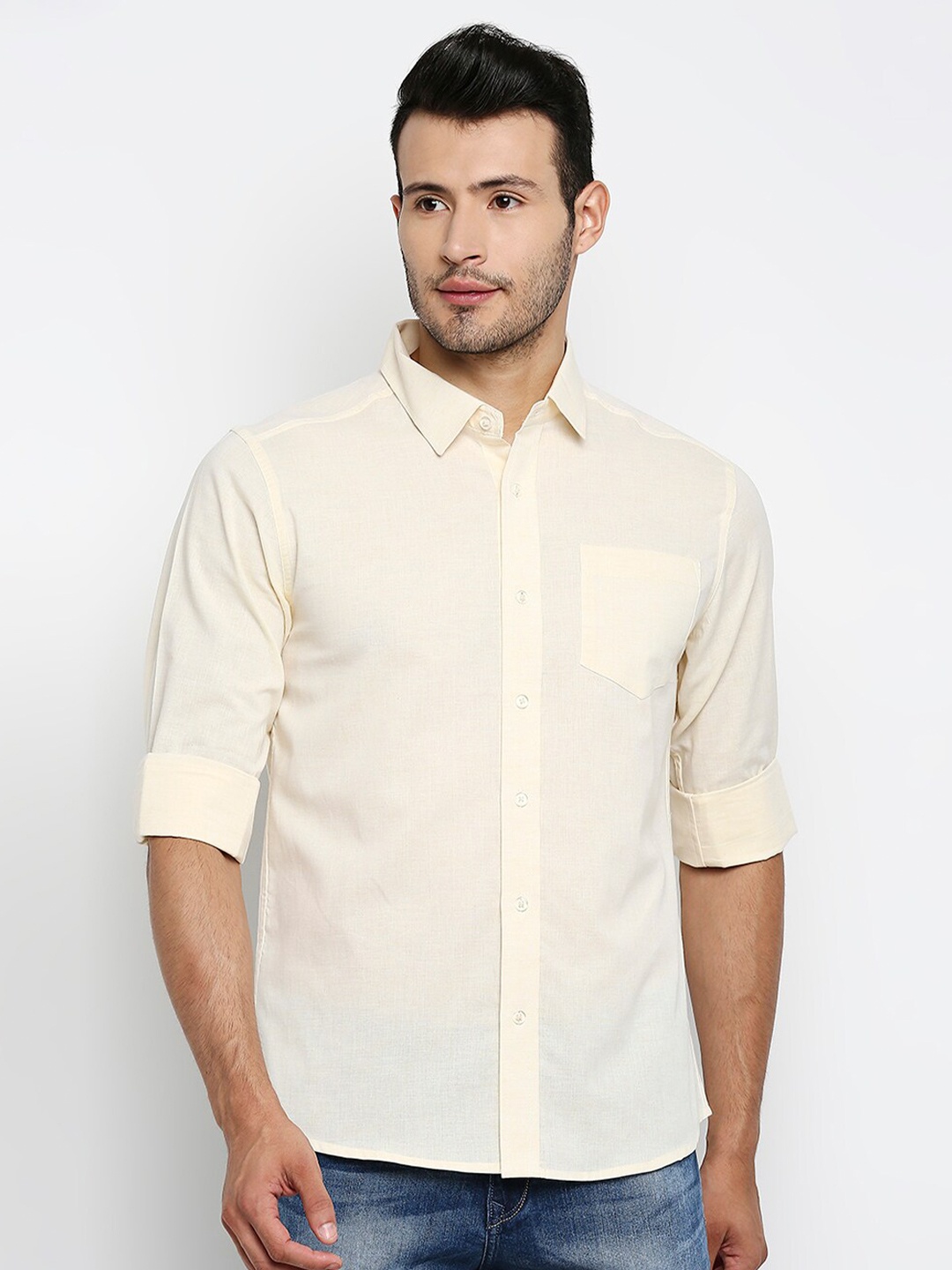 

MOD ECRU Men Yellow Modern Pure Cotton Casual Shirt
