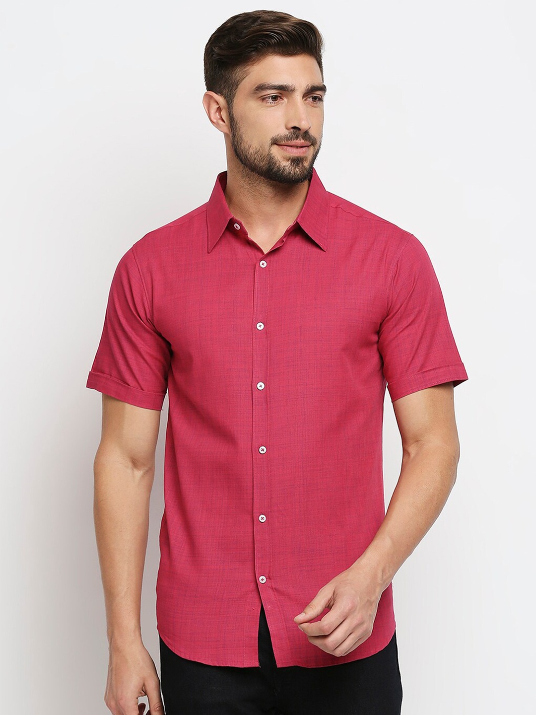 

MOD ECRU Men Pink Straight Slim Fit Pure Cotton Casual Shirt