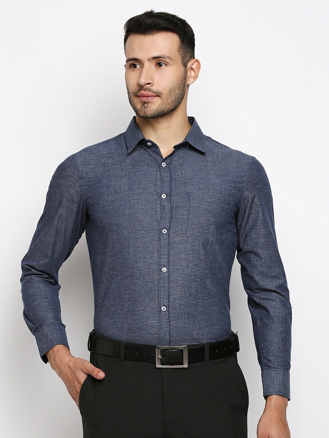

MOD ECRU Men Blue Straight Slim Fit Pure Cotton Formal Shirt