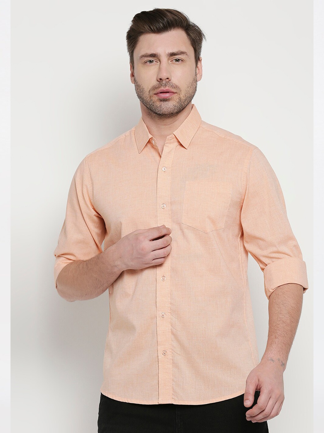 

MOD ECRU Men Orange Modern Pure Cotton Casual Shirt