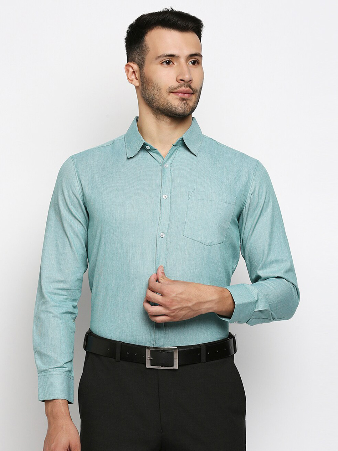 

MOD ECRU Men Green Straight Slim Fit Pure Cotton Formal Shirt