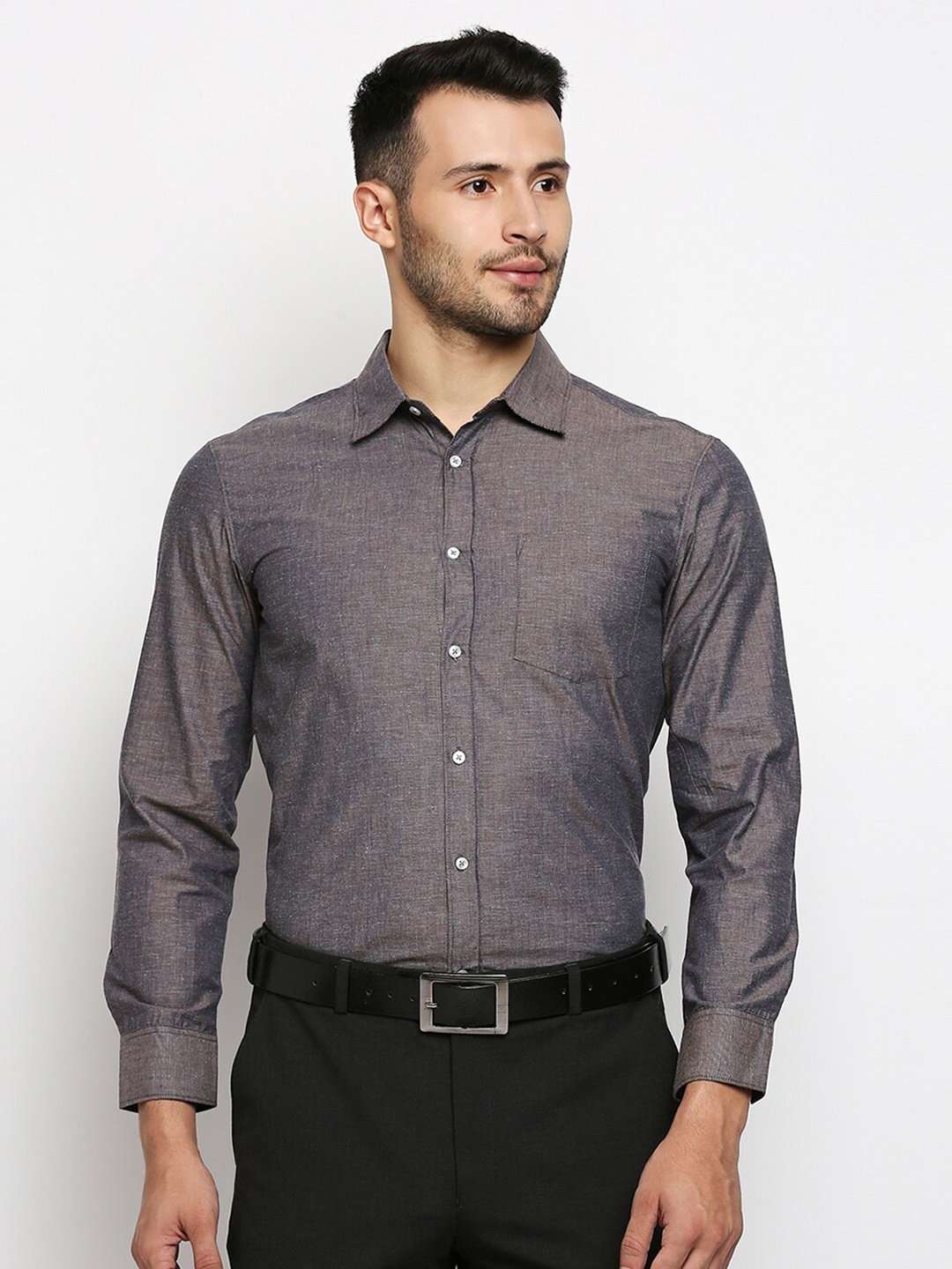 

MOD ECRU Men Brown Cotton Slim Fit Straight Formal Shirt