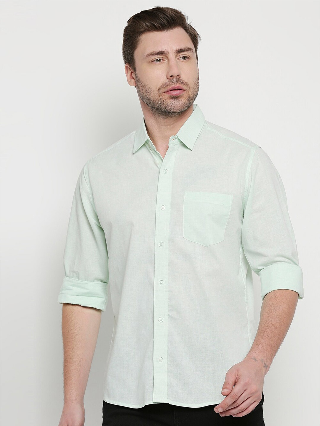 

MOD ECRU Men Green Modern Pure Cotton Casual Shirt