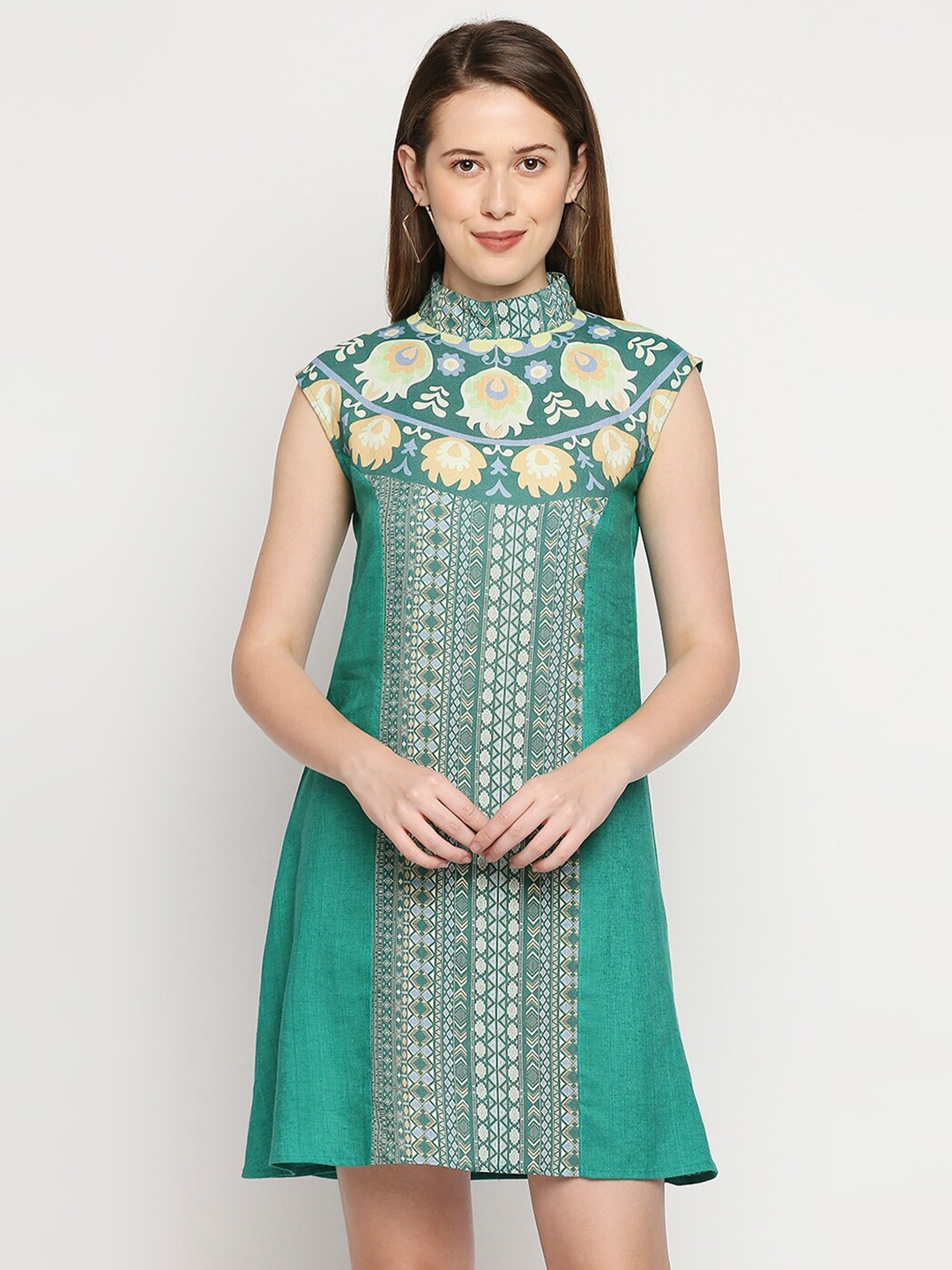 MOD ECRU Green Linen A-Line Dress