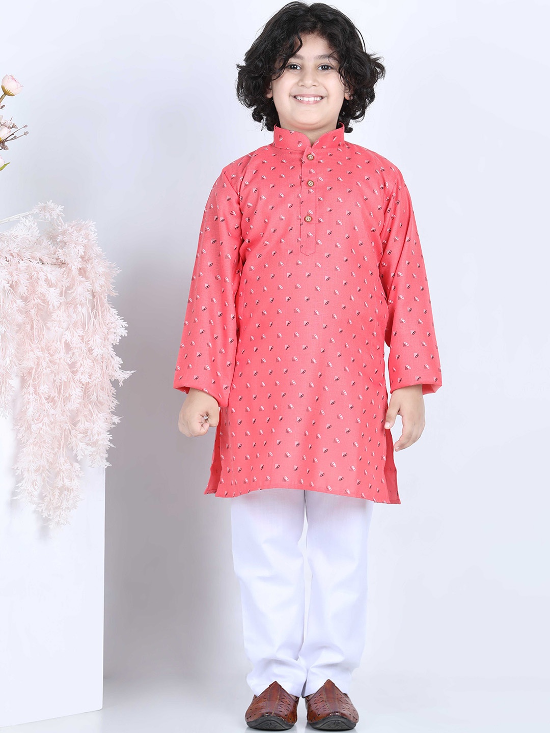 Kidling Boys Peach-Coloured Printed Kurta with Pyjamas