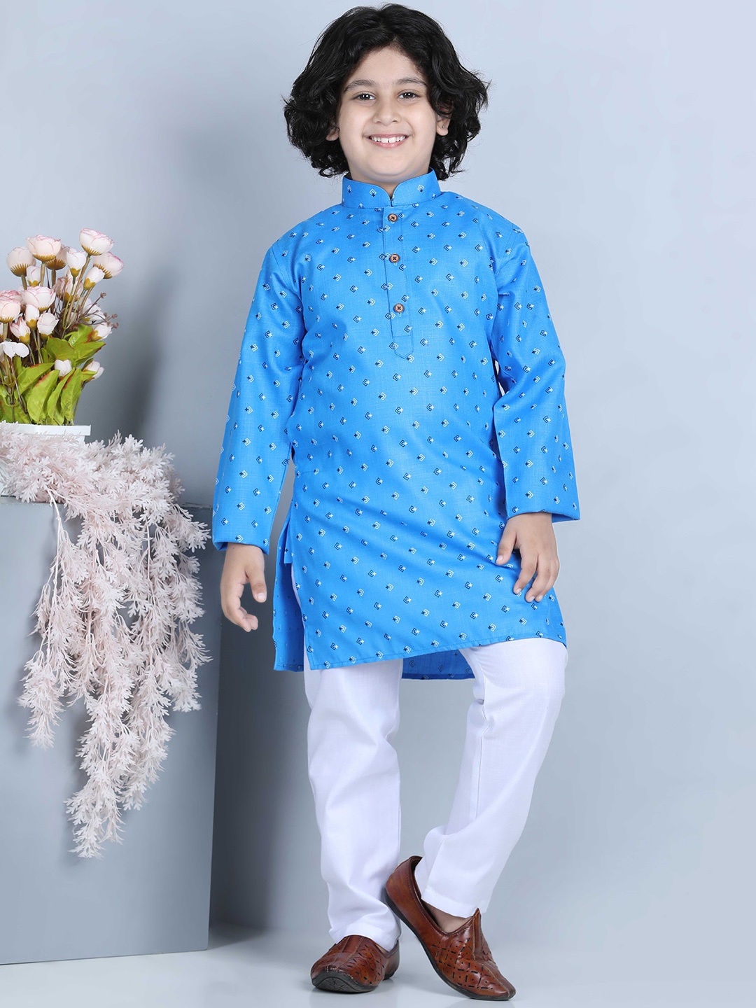 

Kidling Boys Blue Printed Kurta with Trousers