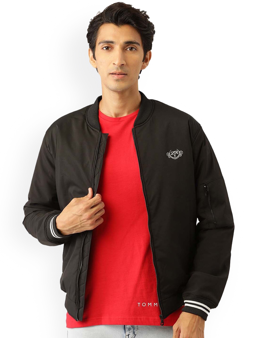 

Leather Retail Men Black Checked Lightweight Varsity Jacket