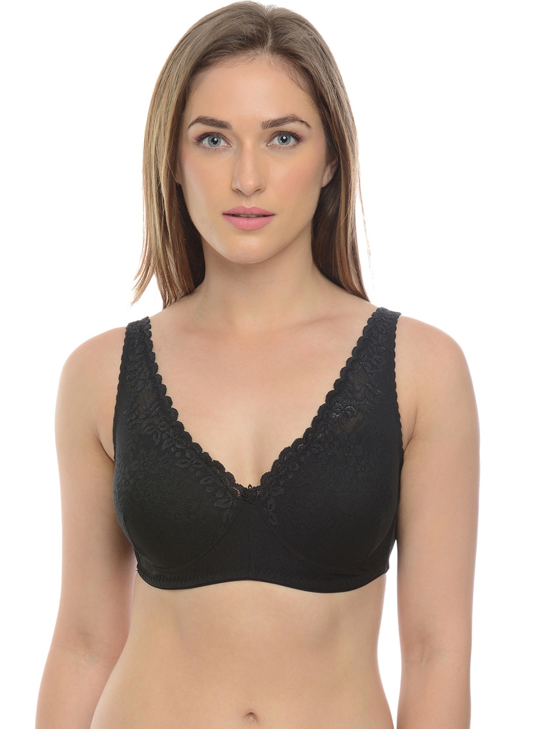 

Da Intimo Black Lace Detail Full Coverage Bra DI-824