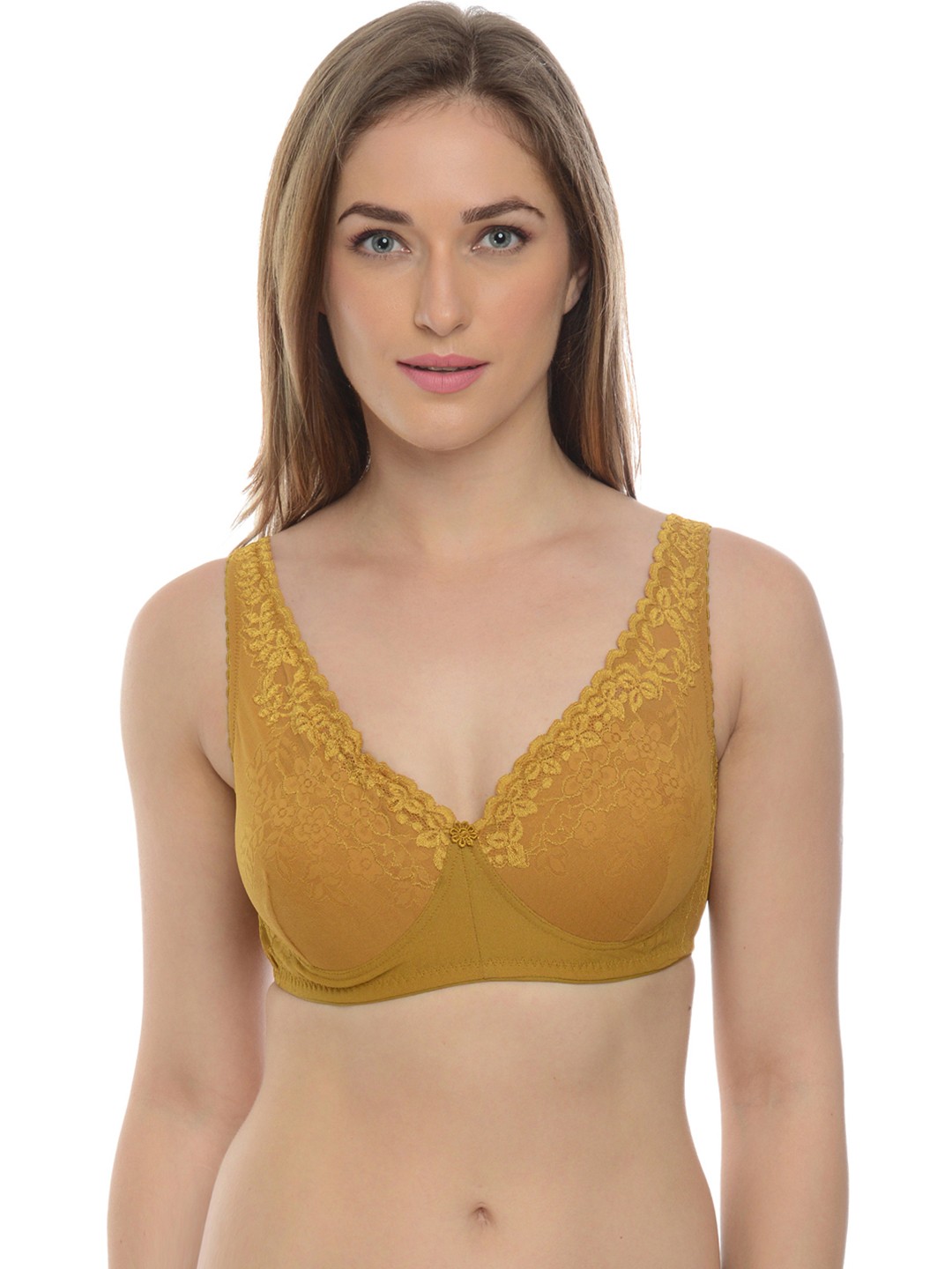 

Da Intimo Mustard Yellow Lace Lightly Padded Non-Wired Bra DI-825