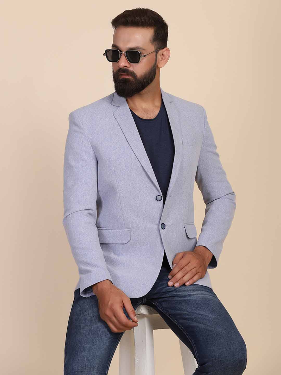 

TAHVO Men Blue Solid Slim-Fit Blazers