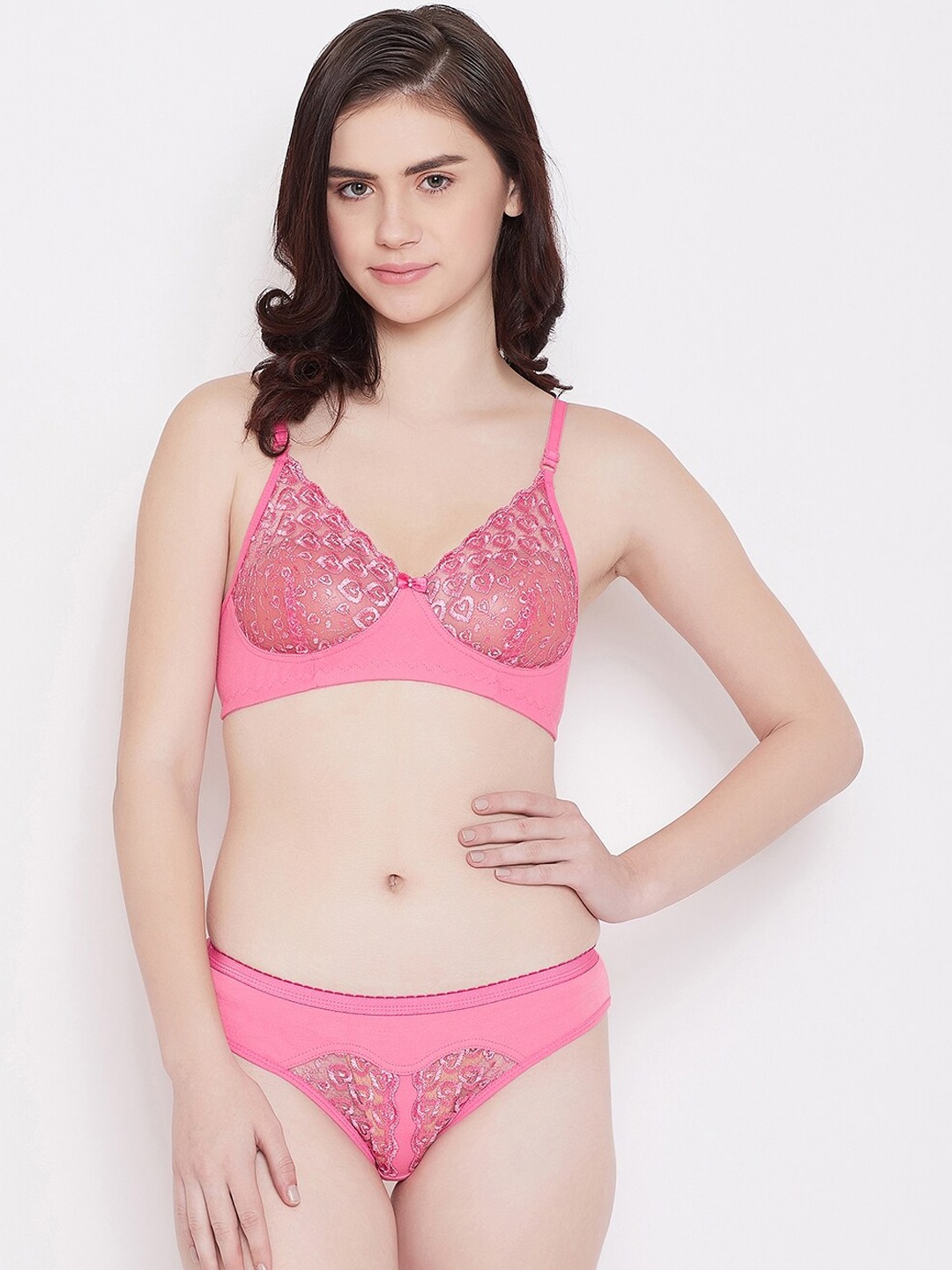 

ALIZA Women Pink Solid Lace Lingerie Set