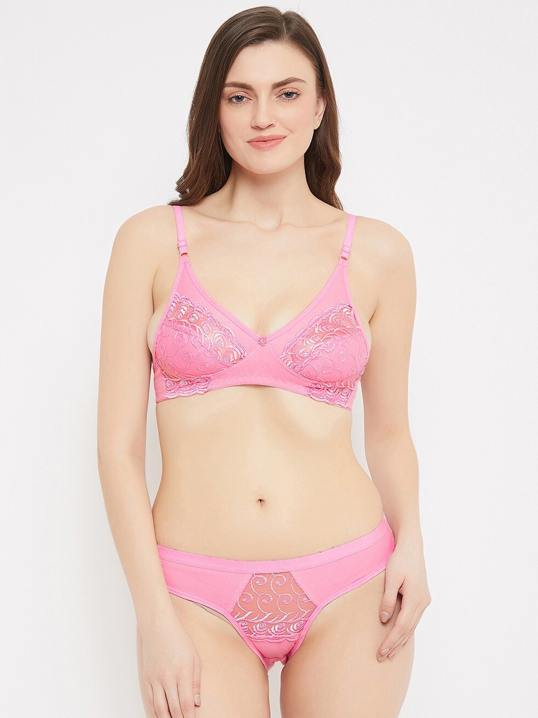 

ALIZA Women Pink Self Design Non-Padded Lingerie Set