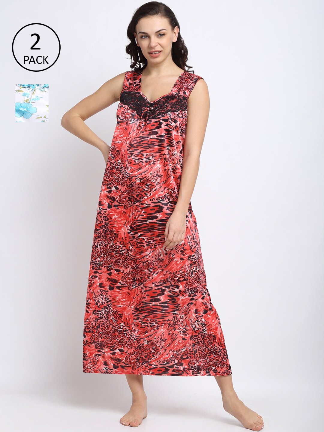 

NEUDIS Women Set of 2 Peach-Coloured Printed Nightdress