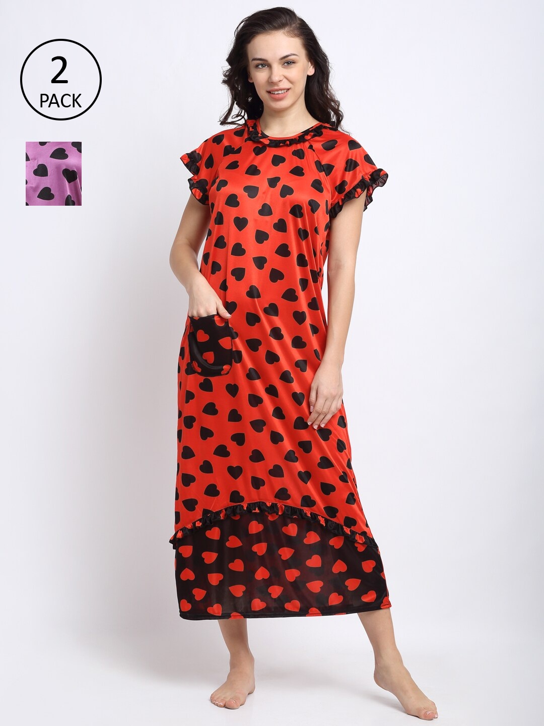 

NEUDIS Set Of 2 Orange & Violet Printed Maxi Nightdresses