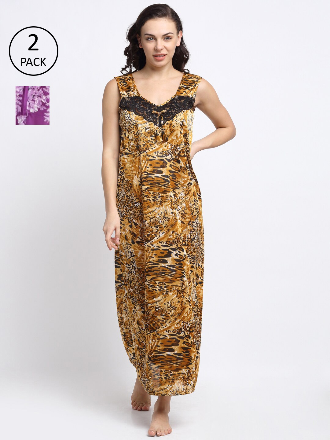 

NEUDIS Purple Set Of 2 Printed Maxi Nightdress