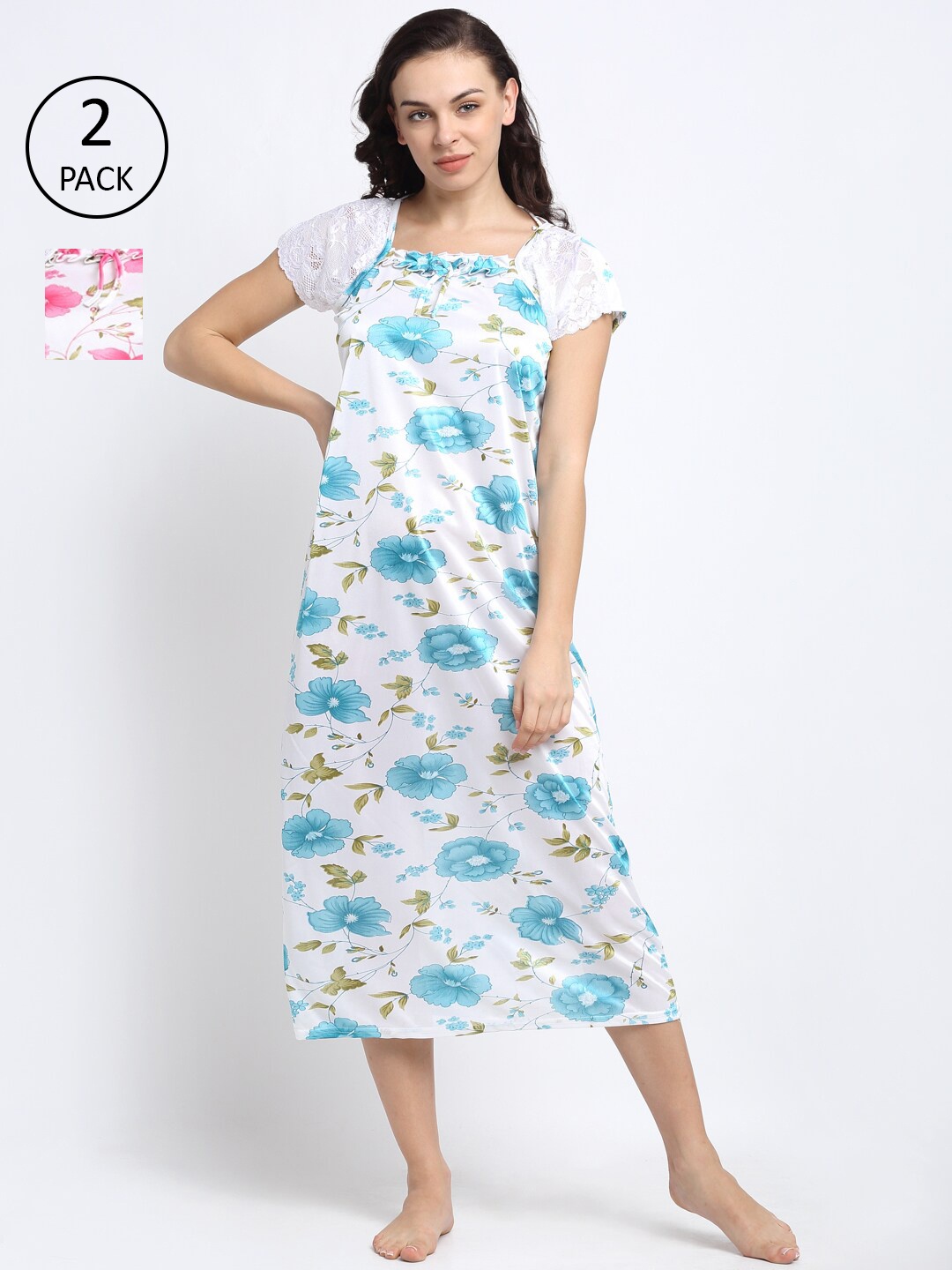 

NEUDIS Women White Printed Maxi Nightdress