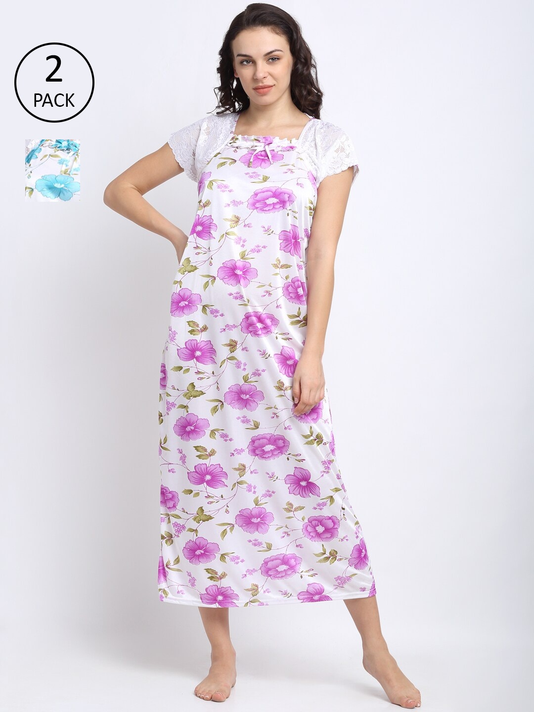 

NEUDIS Set Of 2 White Printed Maxi Nightdress