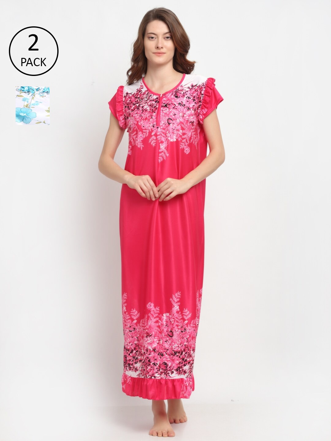 

NEUDIS Women Set of 2 Satin Blend Printed Night Dress, Multi