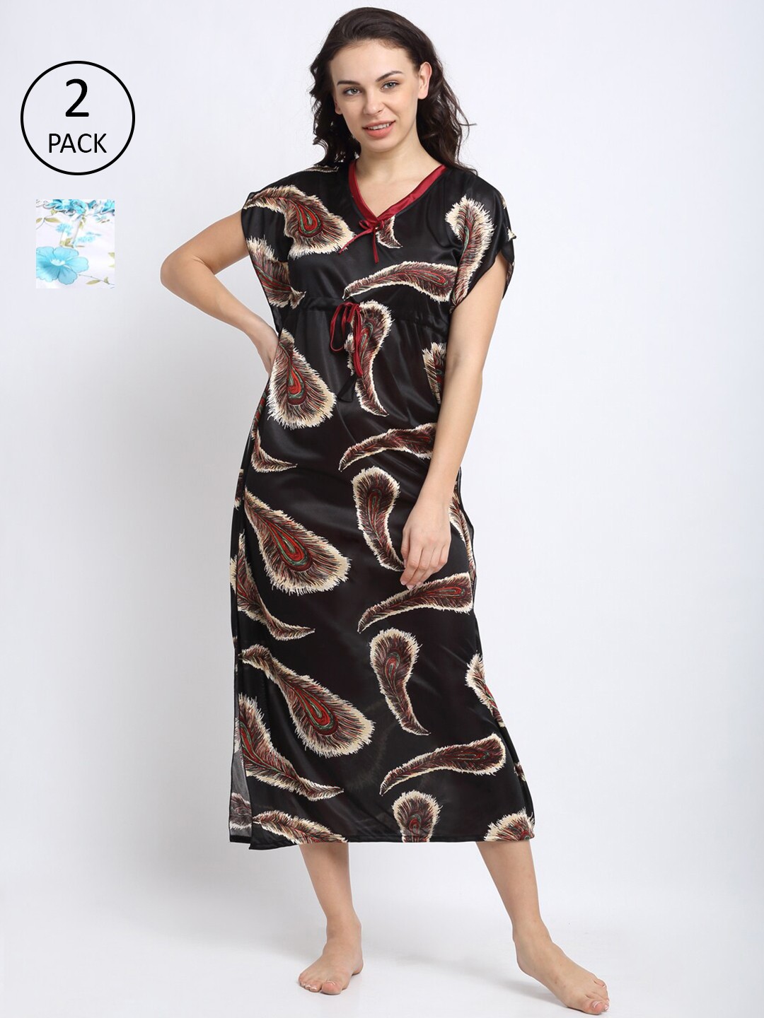 

NEUDIS White Set of 2 Satin Blend Printed Nightdress