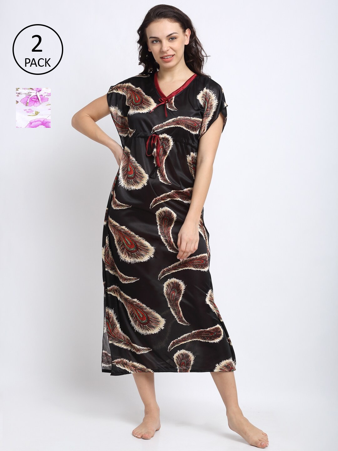 

NEUDIS White & Black Set Of 2 Printed Maxi Nightdress