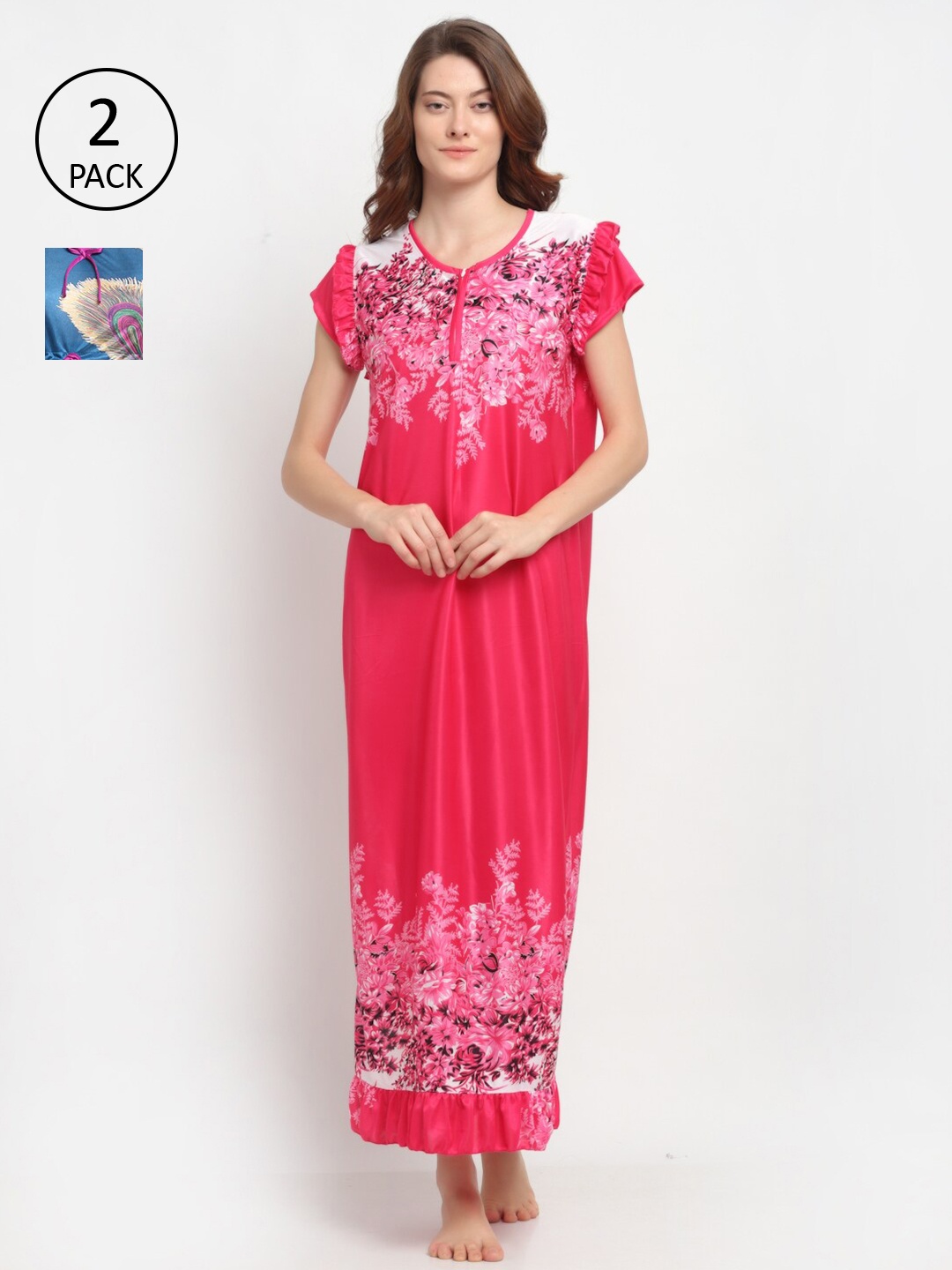 

NEUDIS Red and Blue Printed Nightdress Pack of 2