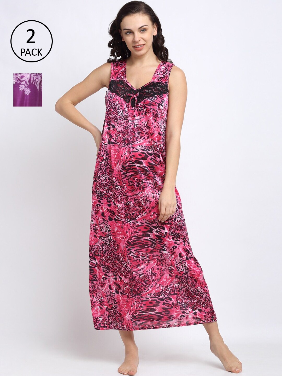 

NEUDIS Set Of 2 Purple & Pink Printed Nightdresses