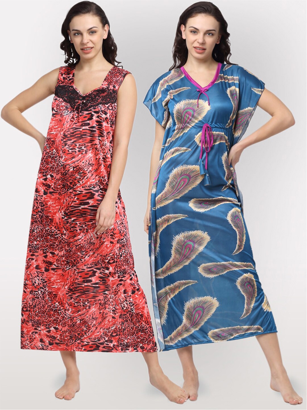 

NEUDIS Pack of 2 Black & Blue Printed Nightdress