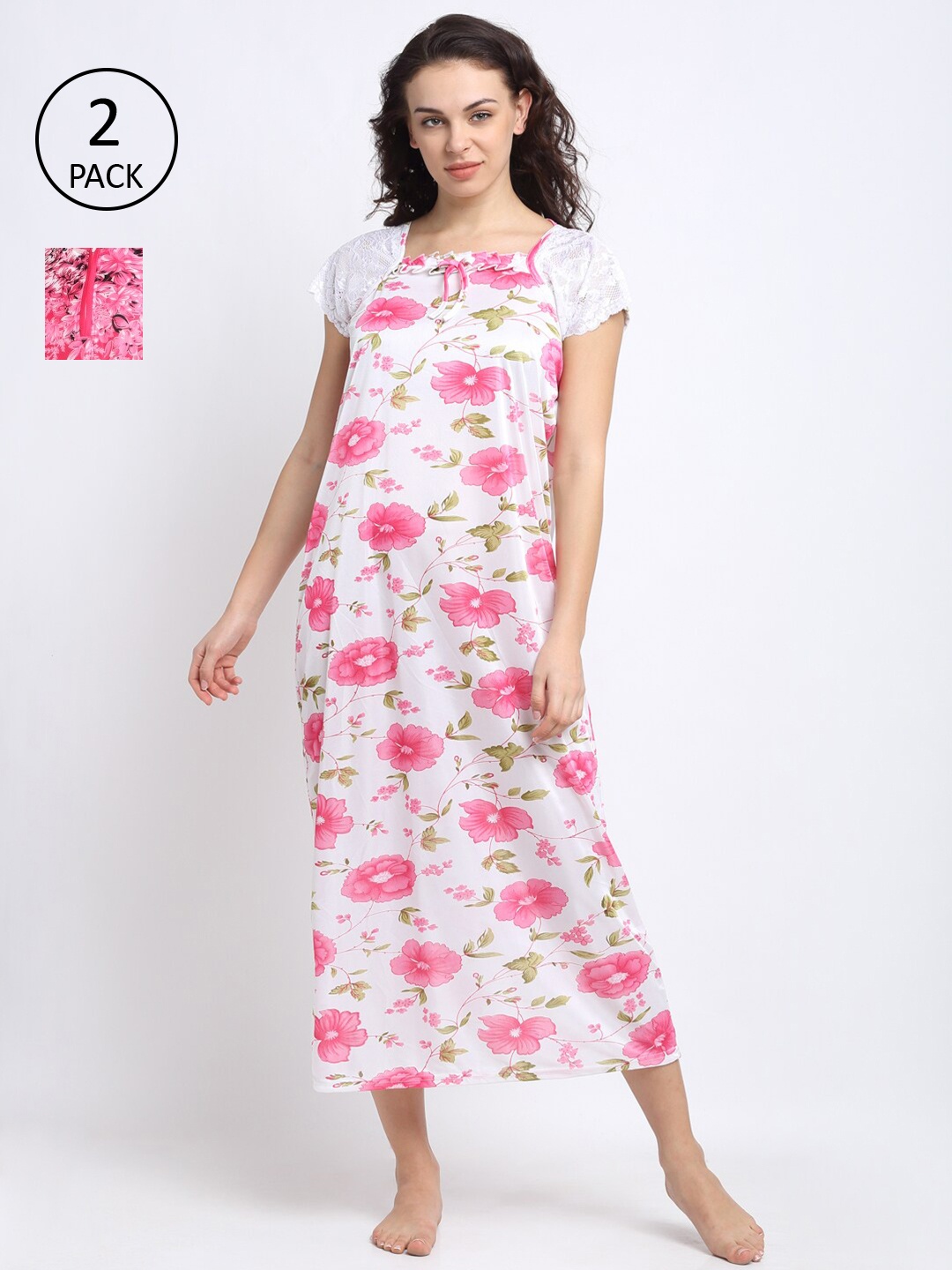 

NEUDIS Women White Printed Maxi Nightdress