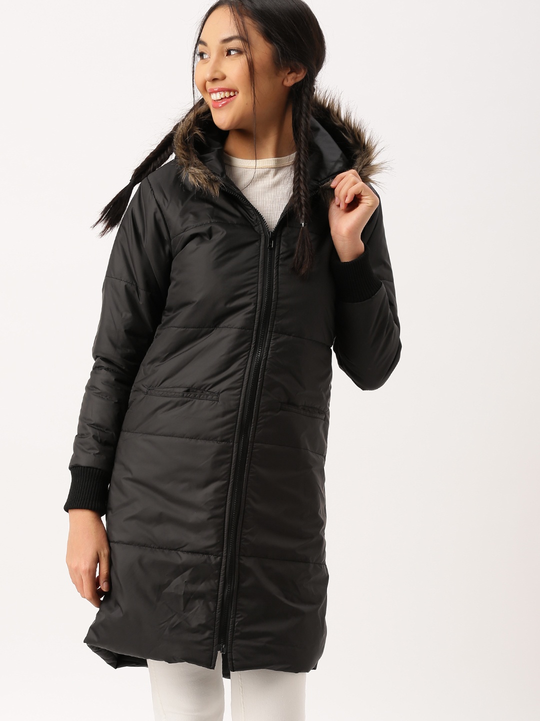

DressBerry Women Black Solid Longline Parka Jacket