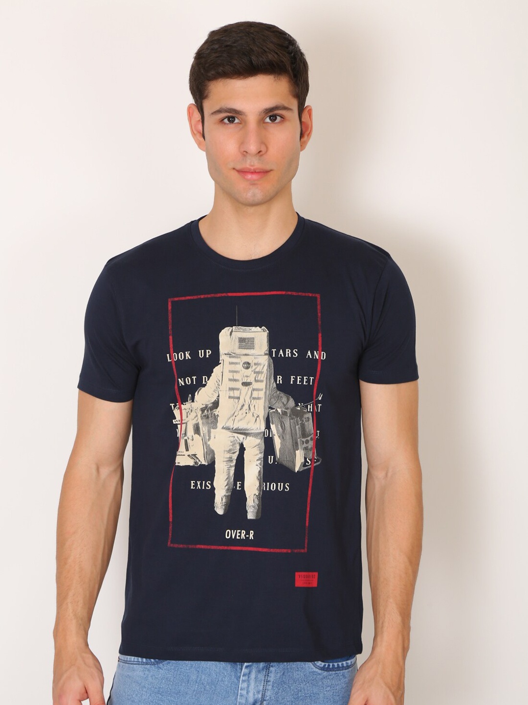 

VSQUARED2 Men Navy Blue V-Neck Slim Fit T-shirt