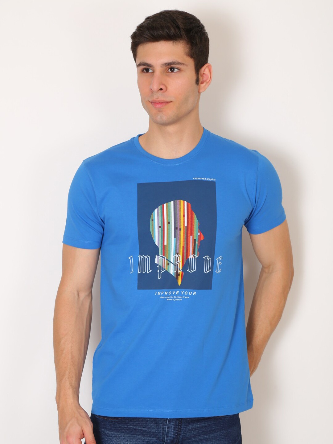 

VSQUARED2 Men Blue Slim Fit T-shirt