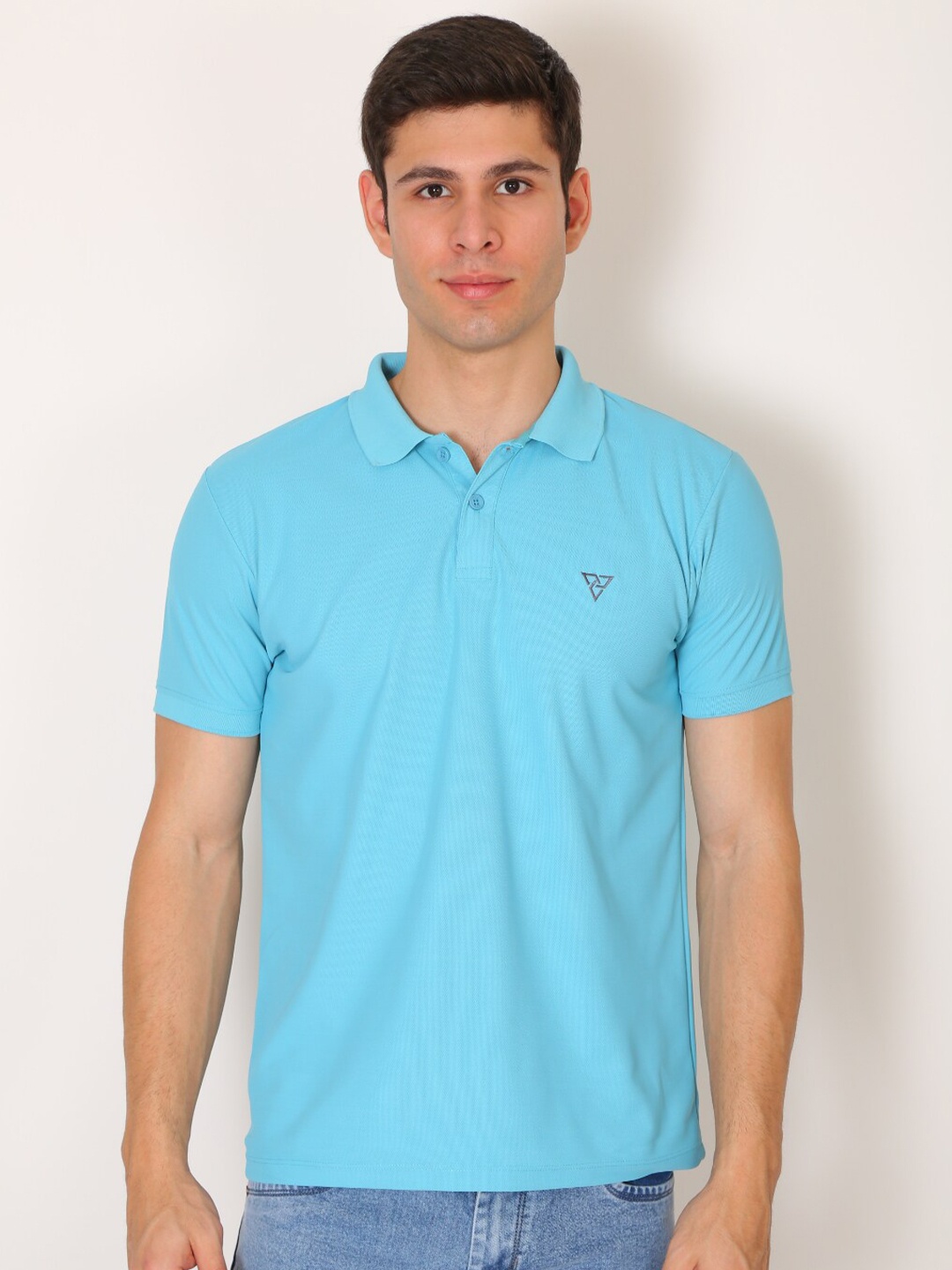 

VSQUARED2 Men Blue Polo Collar Slim Fit T-shirt