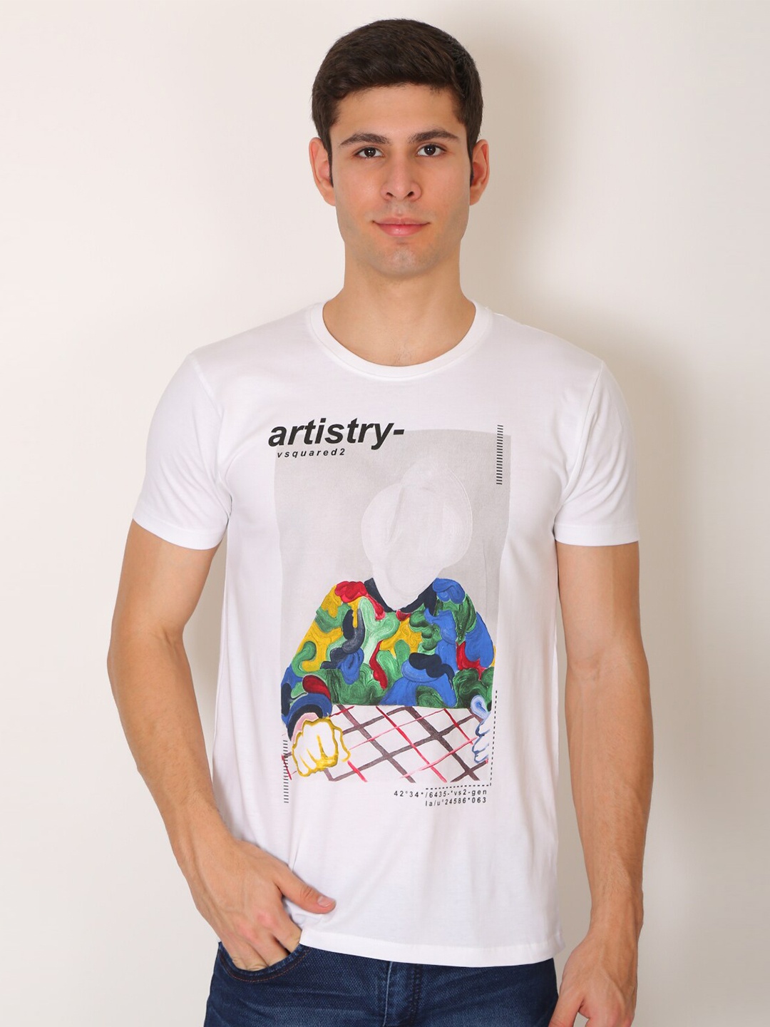 

VSQUARED2 Men White Printed Slim Fit T-shirt