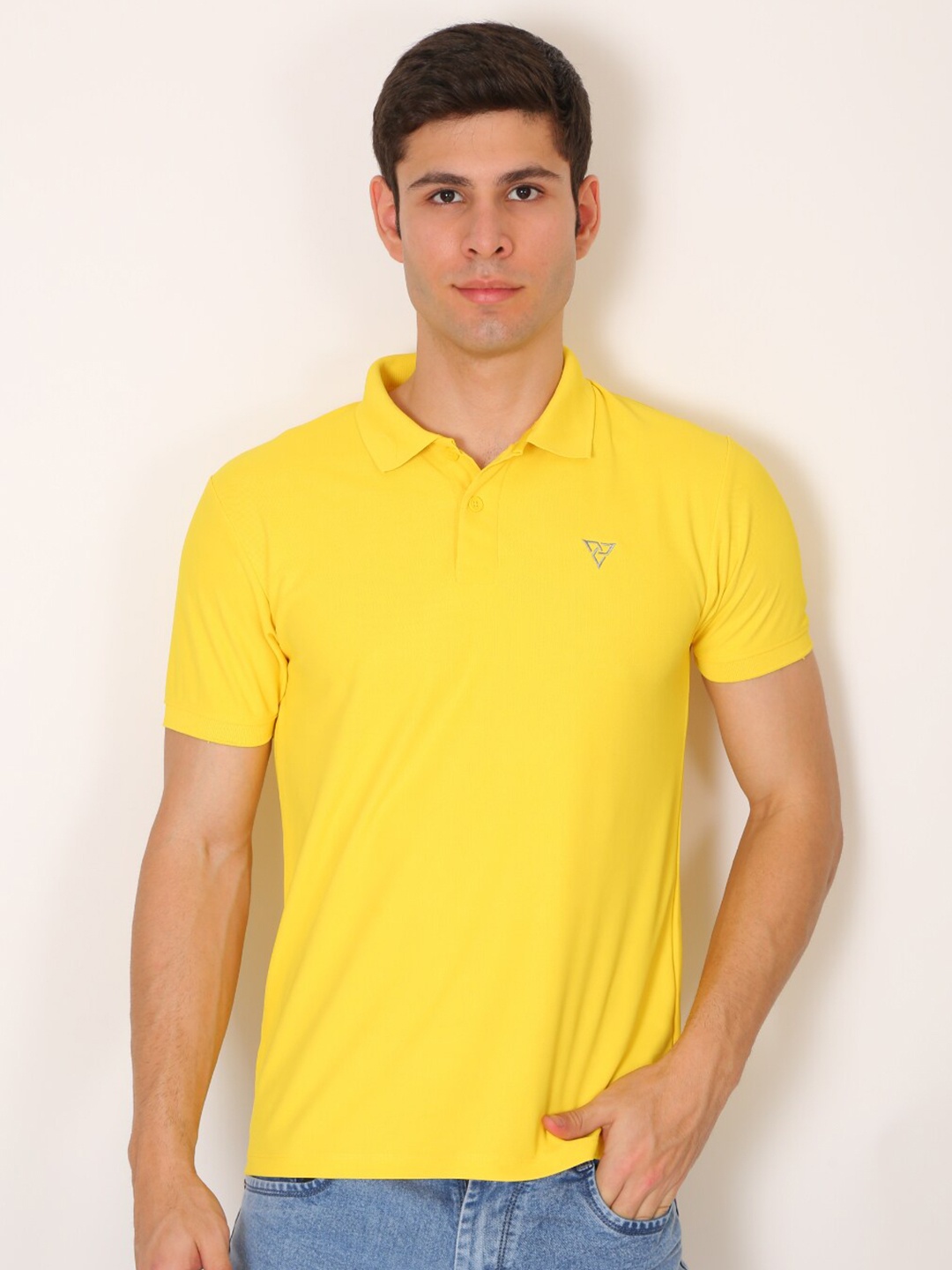 

VSQUARED2 Men Yellow Polo Collar Slim Fit T-shirt