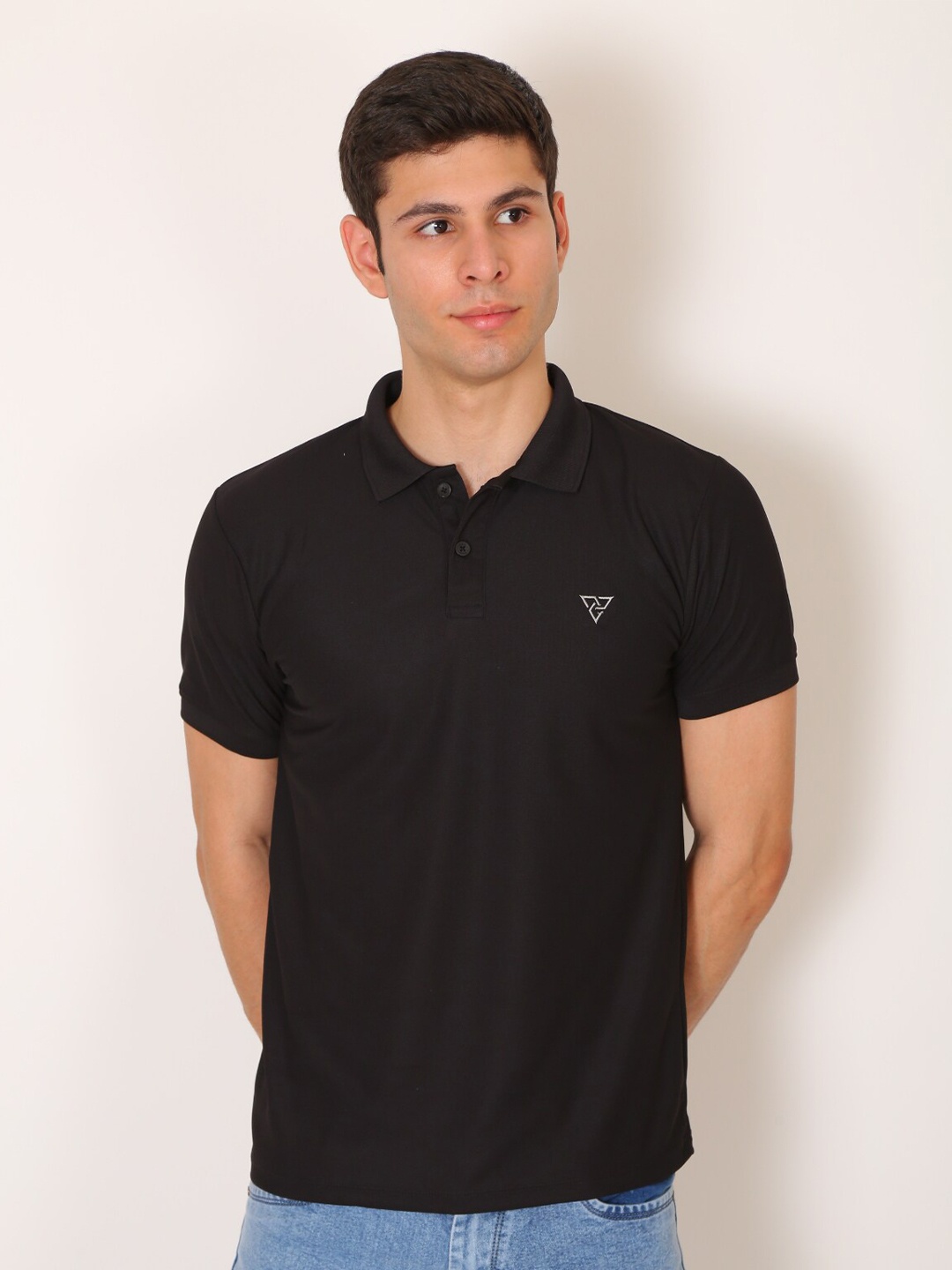 

VSQUARED2 Men Black Polo Collar Slim Fit T-shirt