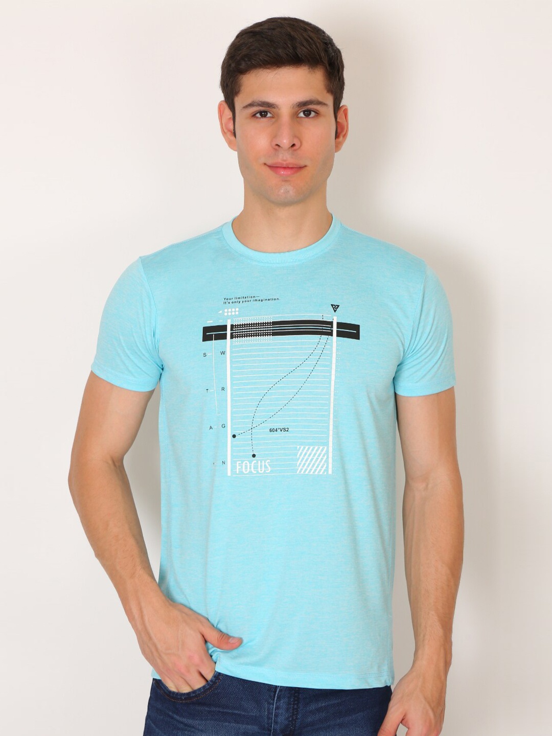 

VSQUARED2 Men Blue V-Neck Slim Fit T-shirt