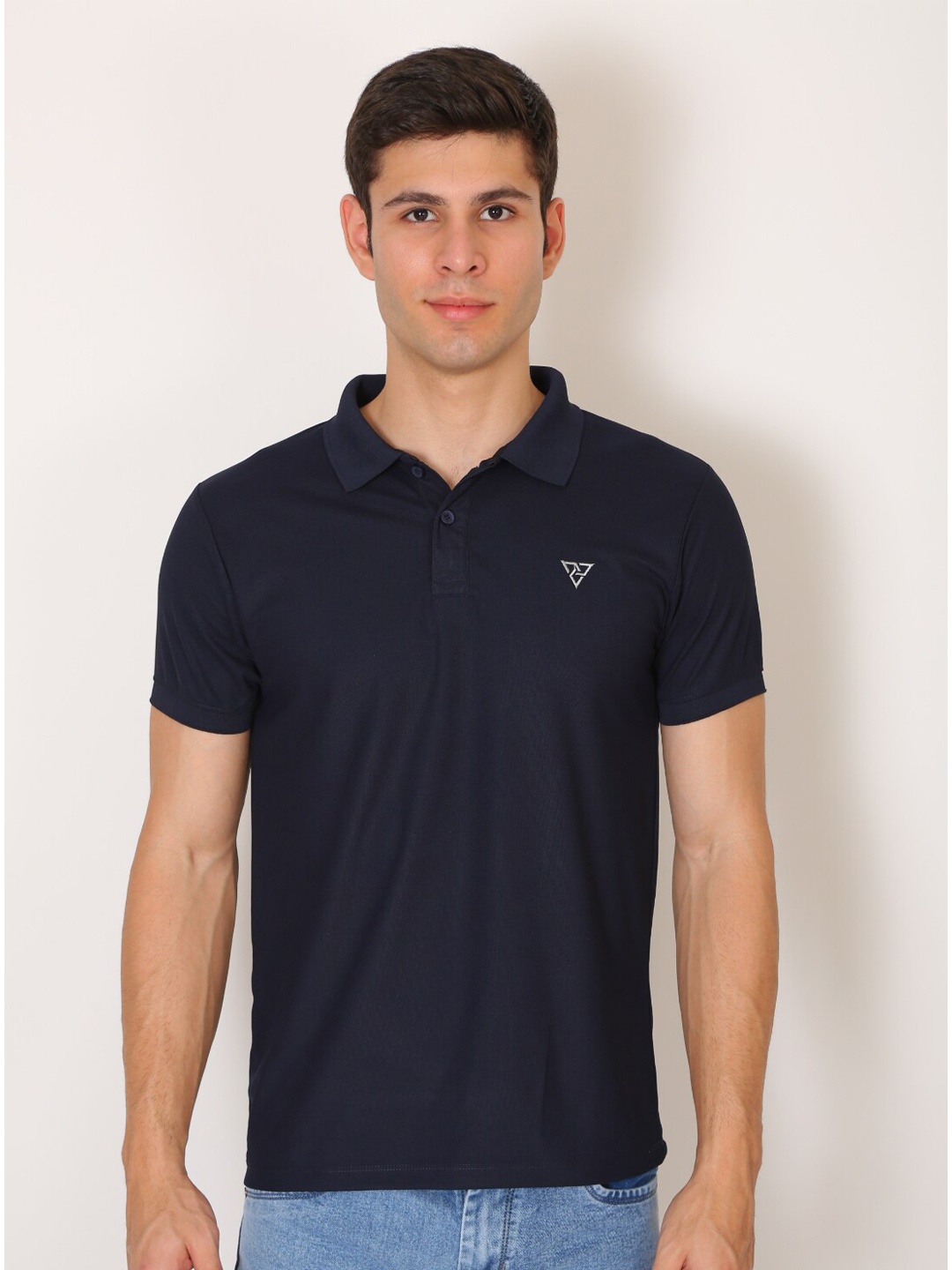 

VSQUARED2 Men Navy Blue Polo Collar Slim Fit T-shirt