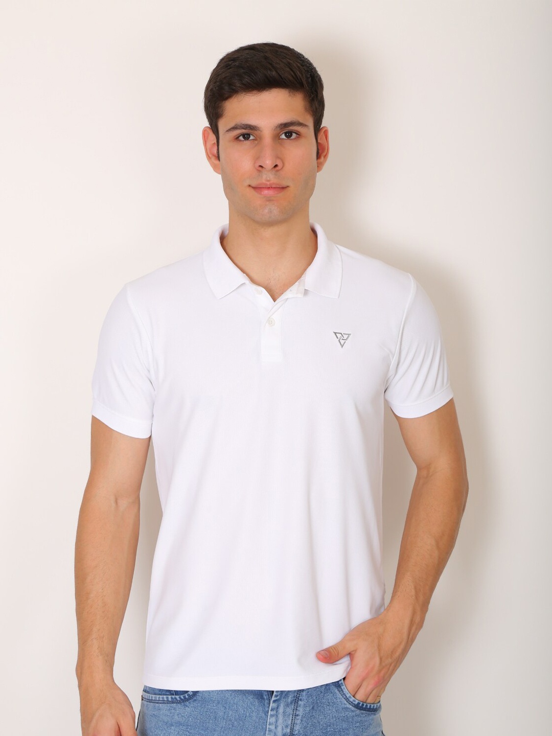 

VSQUARED2 Men White Polo Collar Slim Fit T-shirt