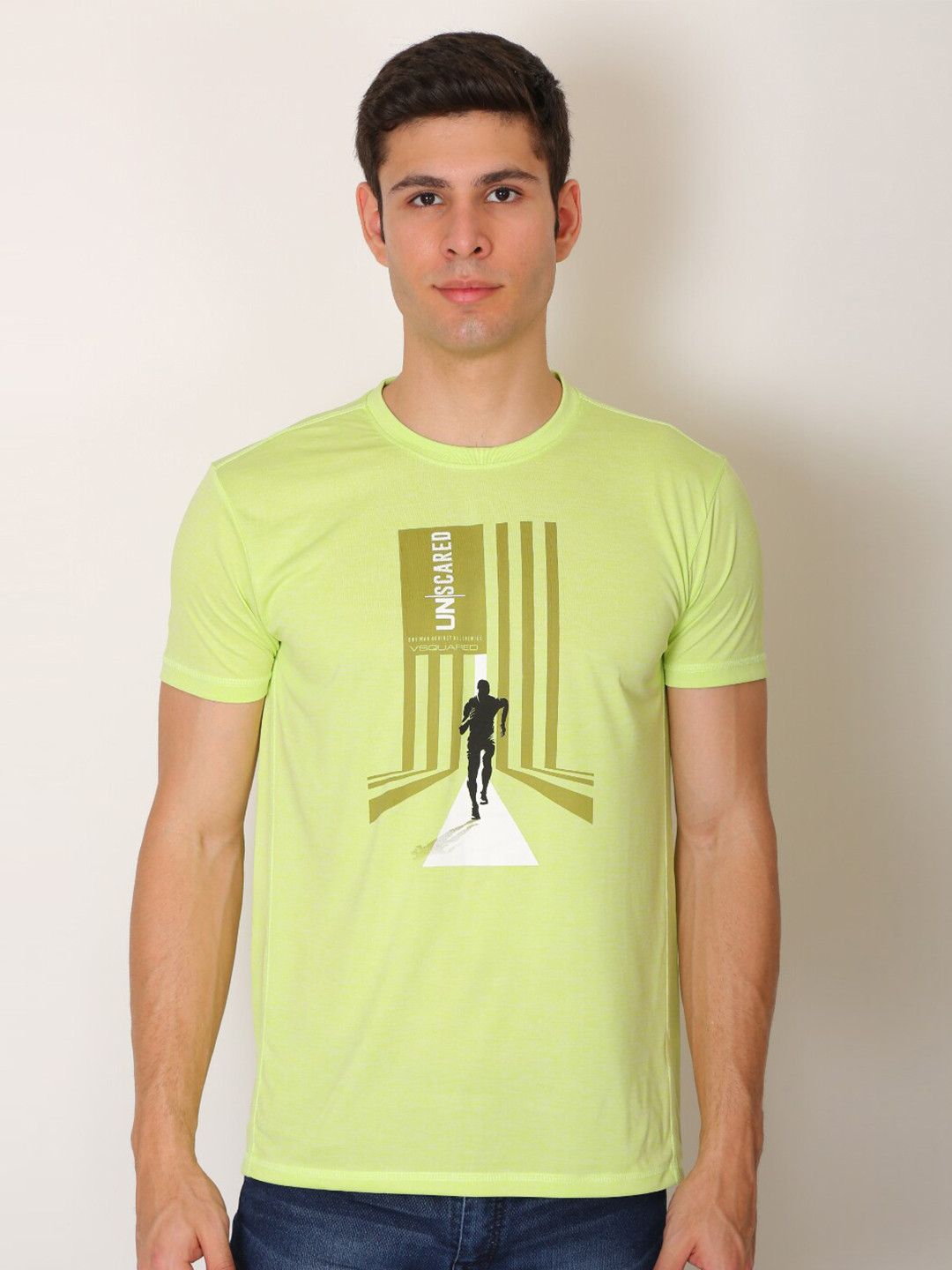 

VSQUARED2 Men Lime Green Slim Fit Graphic PrintT-shirt