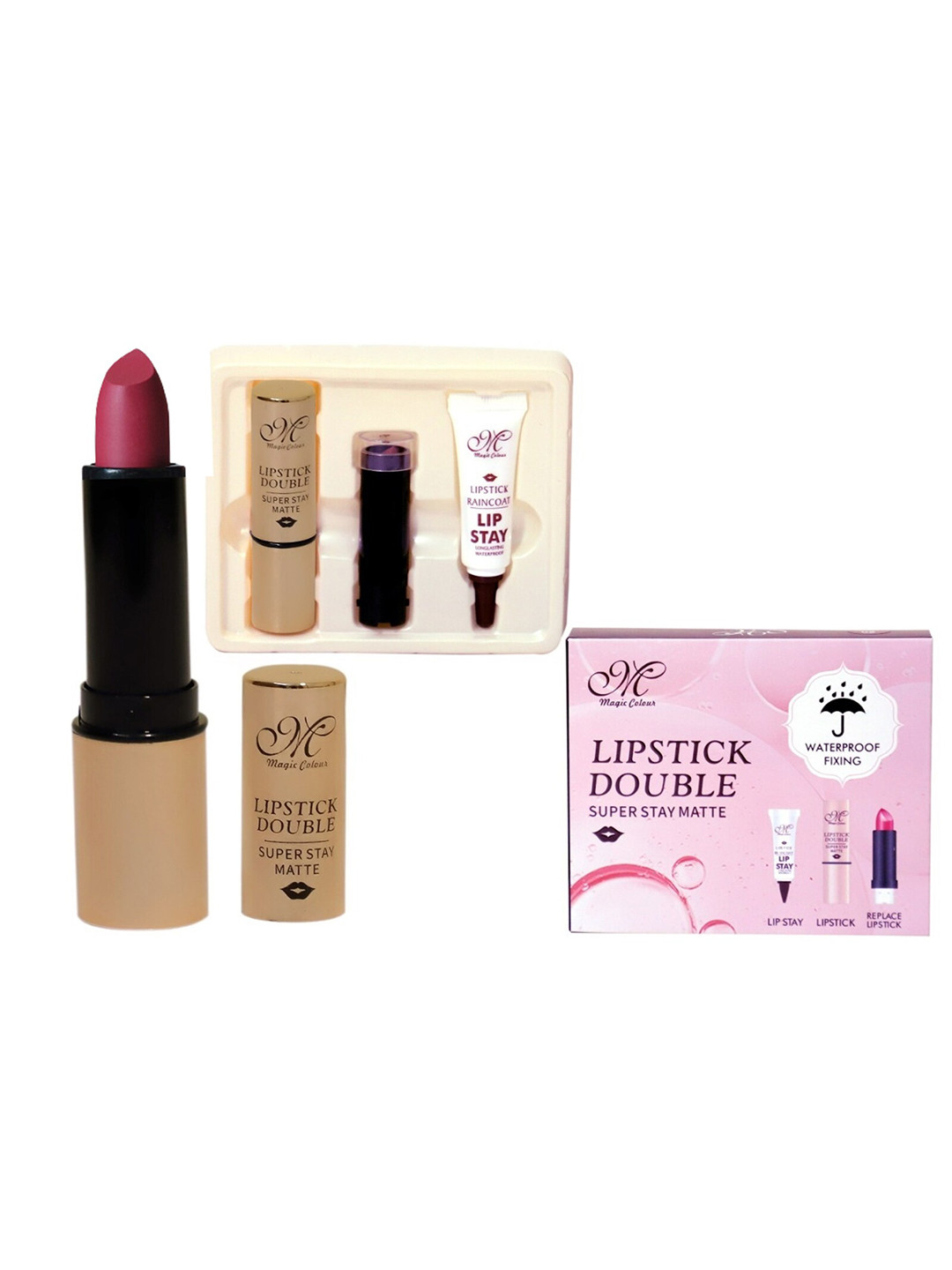 

Magic Colour Transfer Proof Lipstick Double Kit 2 Lipsticks + 1 Lip Stay Gel 15.6gm, Maroon