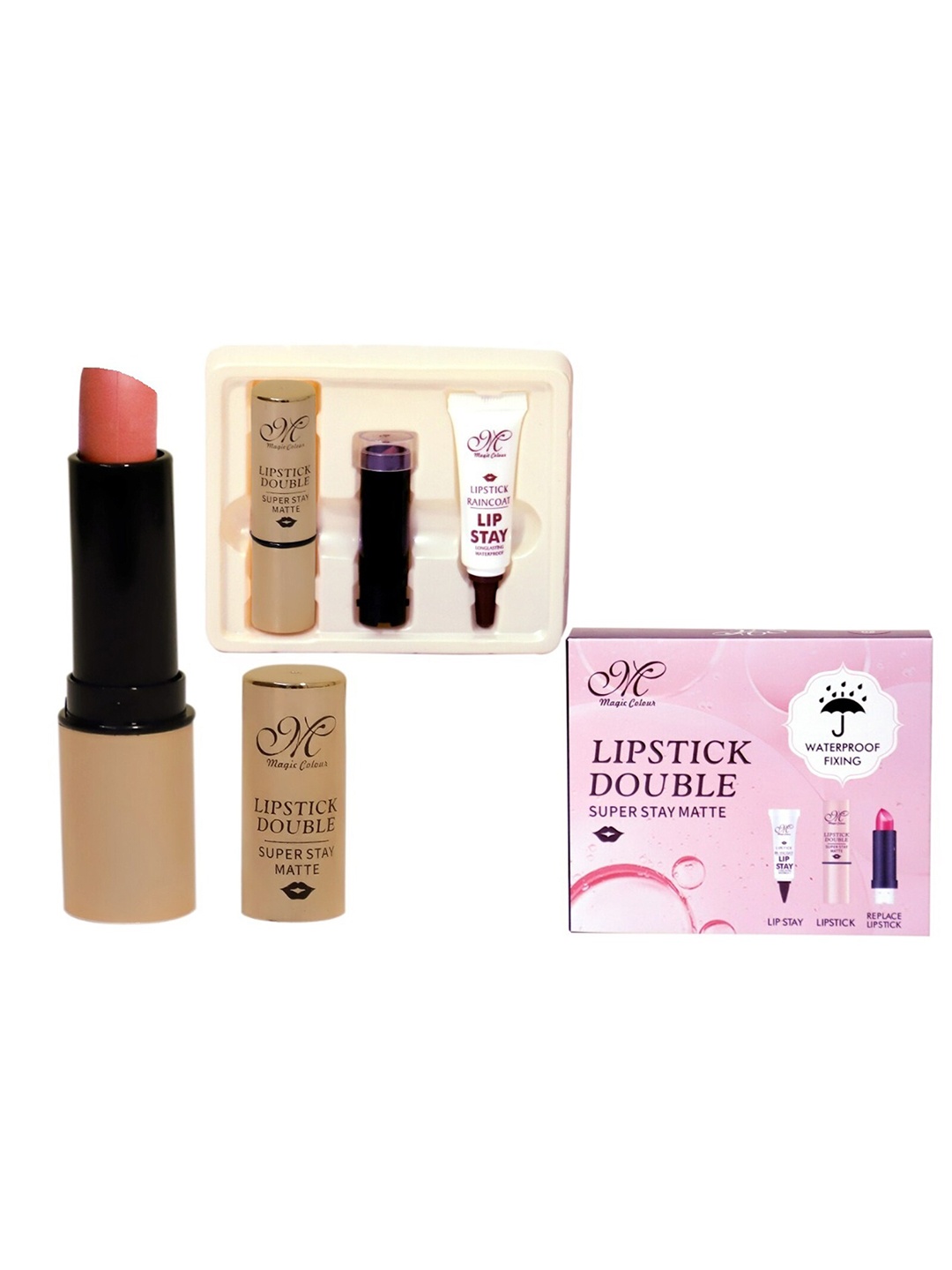 Magic Colour Set Of 3 Transfer Proof Lipstick Double Kit, Nude