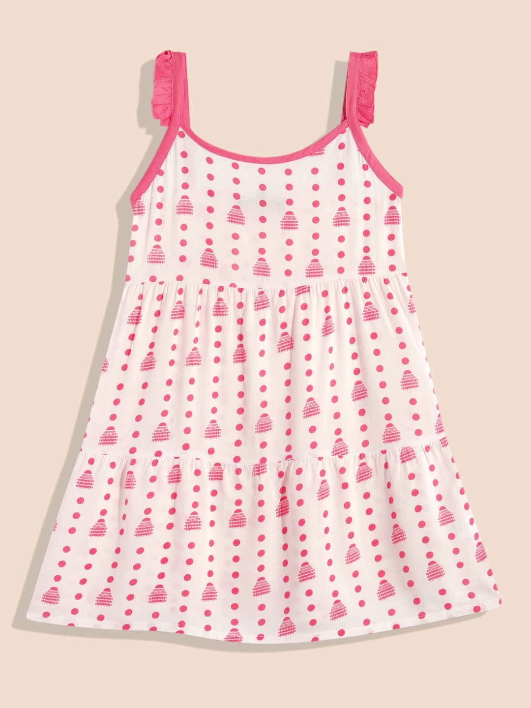 

House of Pataudi White & Pink Printed Fit & Flare Dress