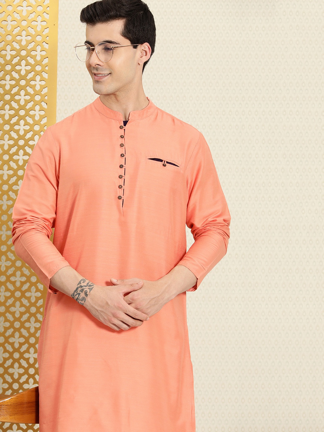 

House of Pataudi Rozana Kurta, Coral